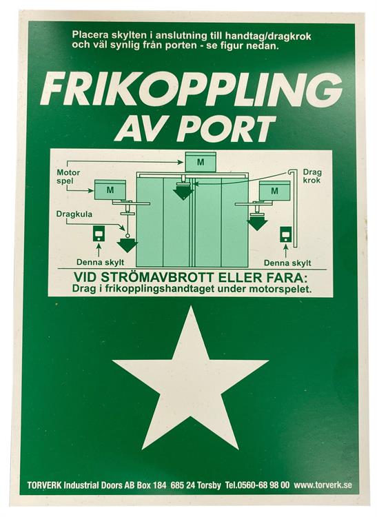Skylt Frikoppling Av Port Torverk